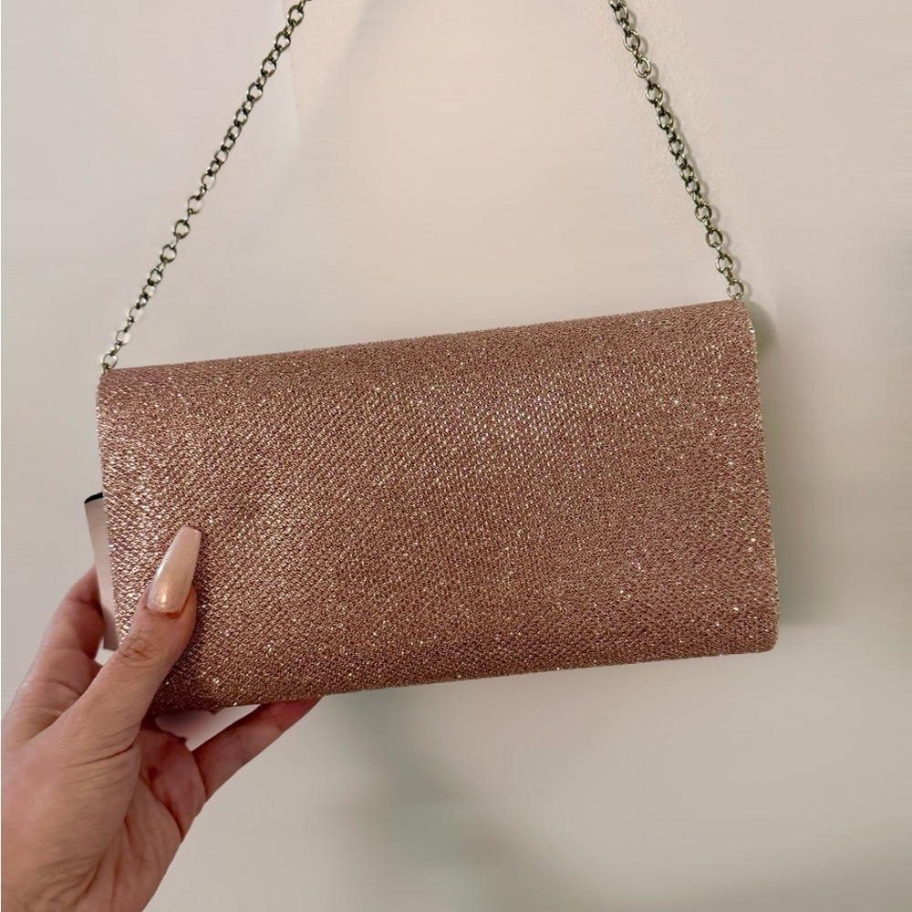 Pink Glitter Clutch Bag with Detachable Chain - Picture 2 of 8